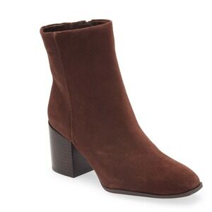 Nordstrom Novanna-Lea Suede Ankle Boots Block Heel Casual Chic Brown 7.5 Leather